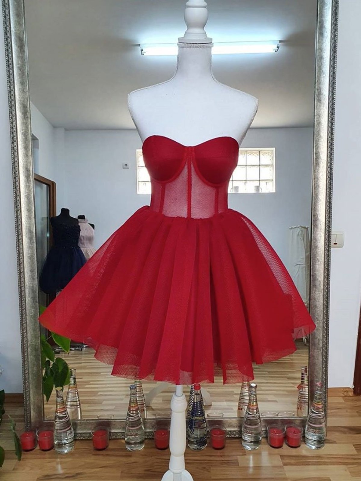 Party Dresses In Store, Sweetheart Neck Short Red Prom Dresses, Short Red Formal Graduation Homecoming Dresses