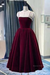 Short Formal Dress, Tea Length Velvet Prom Dresses, Velvet Tea Length Formal Homecoming Dresses