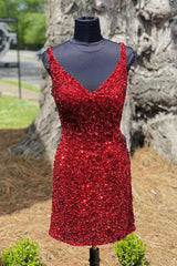 Bridesmaid Dresses Short, Tight Wine Red Sequins Short Homecoming Dress Party Gown