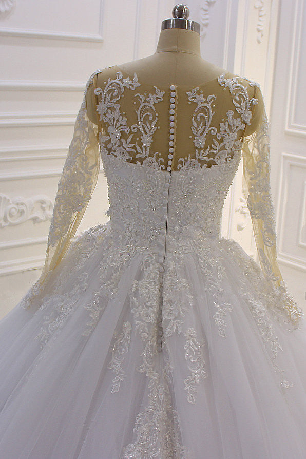 Wedding Dress With Corset, Trendy Sweetheart Long Sleevess Ivory Ball Gown Wedding Dress