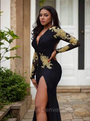 Homecoming Dress Classy Elegant, Trumpet/Mermaid V-neck Court Train Jersey Evening Dresses With Leg Slit