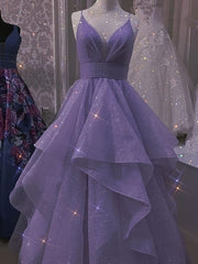 Evening Dresses 04, Tulle Lilac Prom Dresses A line Evening Gown