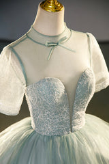 Party Dress Afternoon Tea, Tulle Long A-Line Prom Dress, Gray Green  Formal Dress Sweet 16 dress