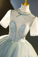 Stylish Outfit, Tulle Long A-Line Prom Dress, Gray Green  Formal Dress Sweet 16 dress