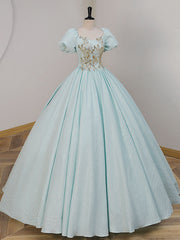 Bridesmaid Dress Mismatched, Unique A-LIne Satin Lace Long Prom Dresses, Blue Satin Sweet 16 Dresses