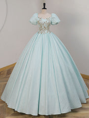 Bridesmaid Dresses Neutral, Unique A-LIne Satin Lace Long Prom Dresses, Blue Satin Sweet 16 Dresses