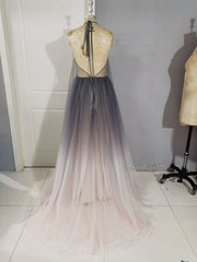 Prom Dresses Outfits, Unique A line V Neck Tulle Long Prom Dress, Tulle Evening Dress