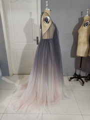 Prom Dresses Casual, Unique A line V Neck Tulle Long Prom Dress, Tulle Evening Dress