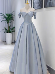 Evening Dress Style, Unique Blue Satin Long Prom Dress, A line Blue Formal Graduation Party Dress