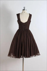 Homecoming Dress Short, Unique chiffon retro short dark brown prom dress, short cocktail dress