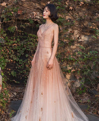 Wedding Photo, Unique Pink Tulle Long Prom Dress, Tulle Pink Evening Dress