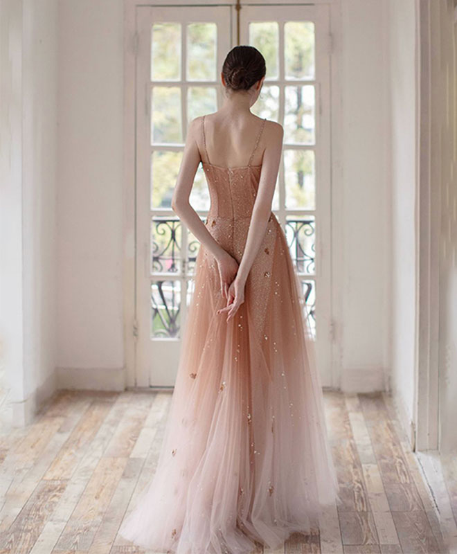 Mermaid Wedding Dress, Unique Pink Tulle Long Prom Dress, Tulle Pink Evening Dress