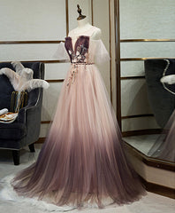 Bridesmaids Dresses Winter, Unique Tulle Round Neck Lace Long Prom Dress Tulle Evening Dress