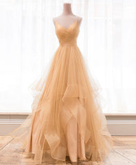 Bridesmaid Dress 2029, Unique V Neck Tulle A-Line Long Prom Dress Tulle Formal Dress