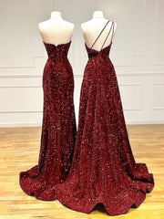 Bridesmaid Dresses Satin, Unique Velvet Sequin Mermaid Burgundy Long Prom Dress, Burgundy Formal Evening Dress