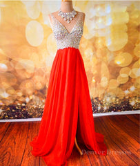 Dress, V Neck And V Back Sequins Chiffon Red Prom Dresses, Long Red Formal Dresses, Evening Dresses