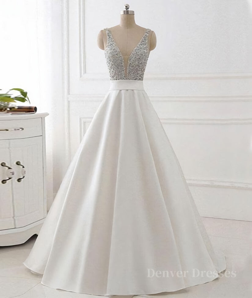 Bridesmaid Dresses 2053, V Neck Backless White Prom Dress With Beads, V Neck Formal Dress, White Evening Dress