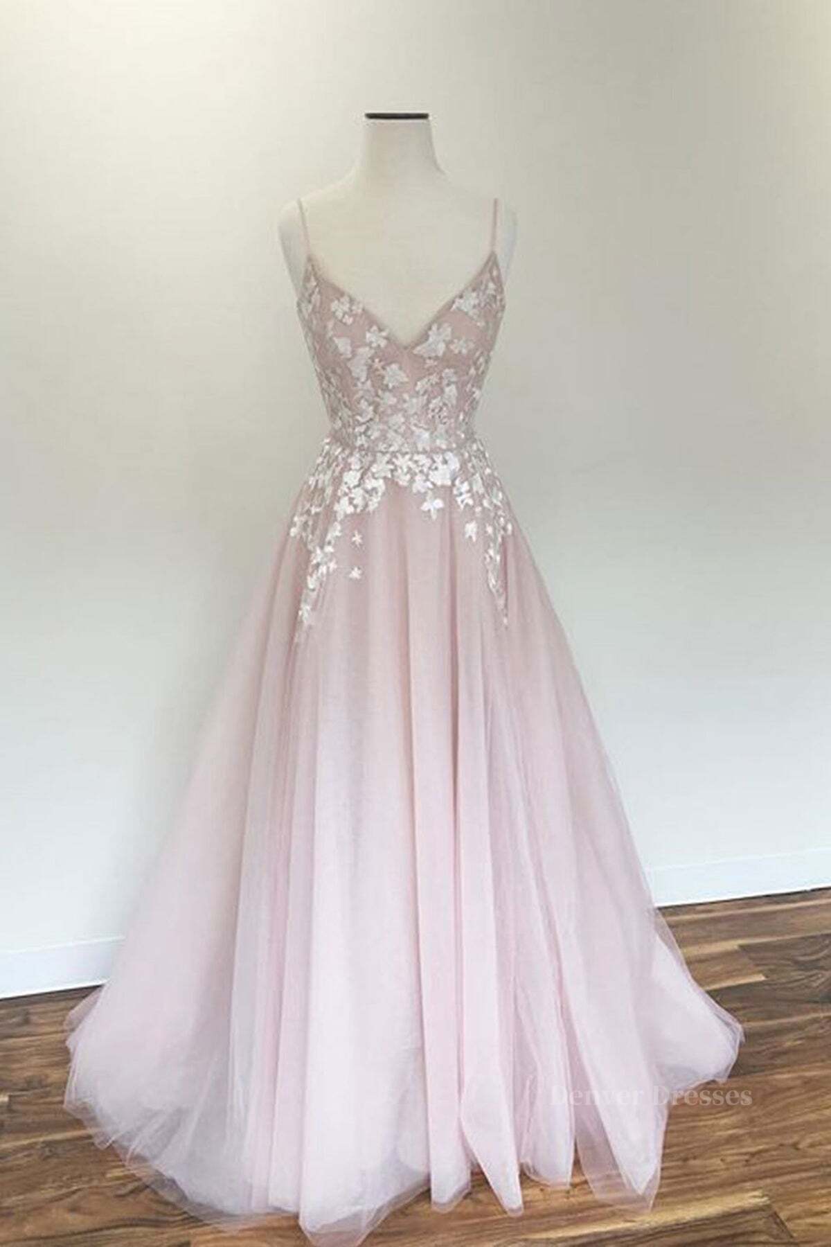 Evening Dress Stunning, V Neck Light Pink Tulle Lace Prom Dresses, Light Pink Tulle Lace Formal Evening Dresses