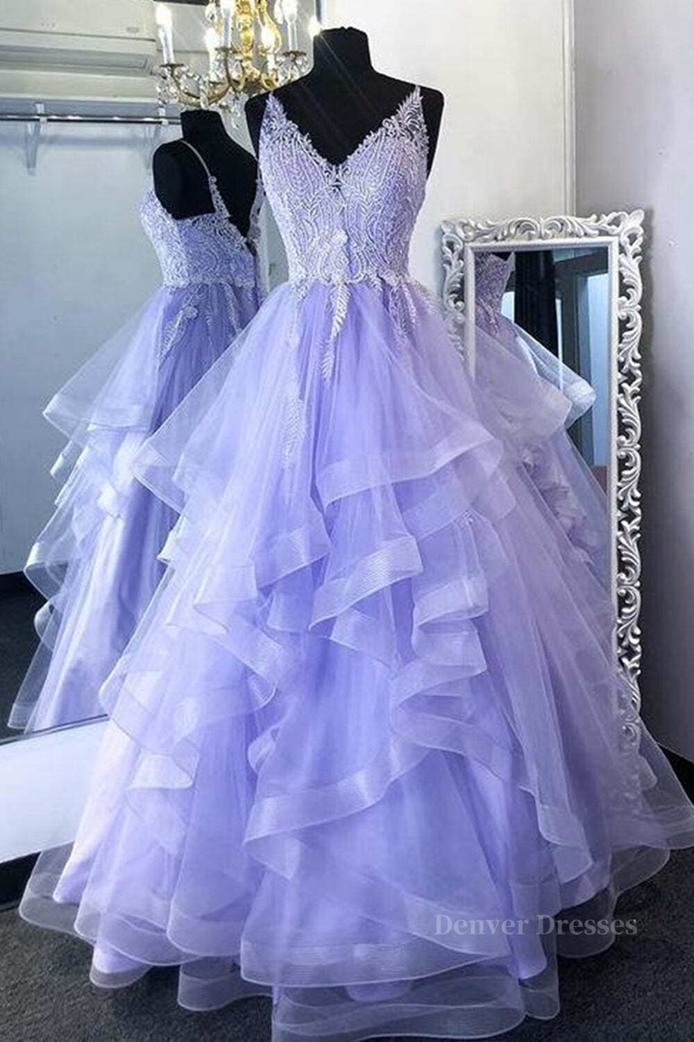 Bridesmaid Dress Color Schemes, V Neck Open Back Purple Lace Long Prom Dresses, Purple Lace Formal Evening Dresses, Purple Ball Gown