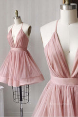 Homecoming Dresses For Middle School, V Neck Pink Short Prom Dresses, Pink Homecoming Dresses, Short Pink Formal Evening Dresses
