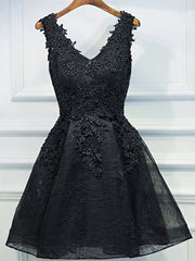 Prom Dressed 2024, V Neck Short Black Lace Prom Dresses, Short Black Lace Graduation Homecoming Dresses
