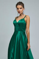 Glamorous Dress, V-Neck Spaghetti Strap with Pocket Side Slit Special Long Prom Dresses