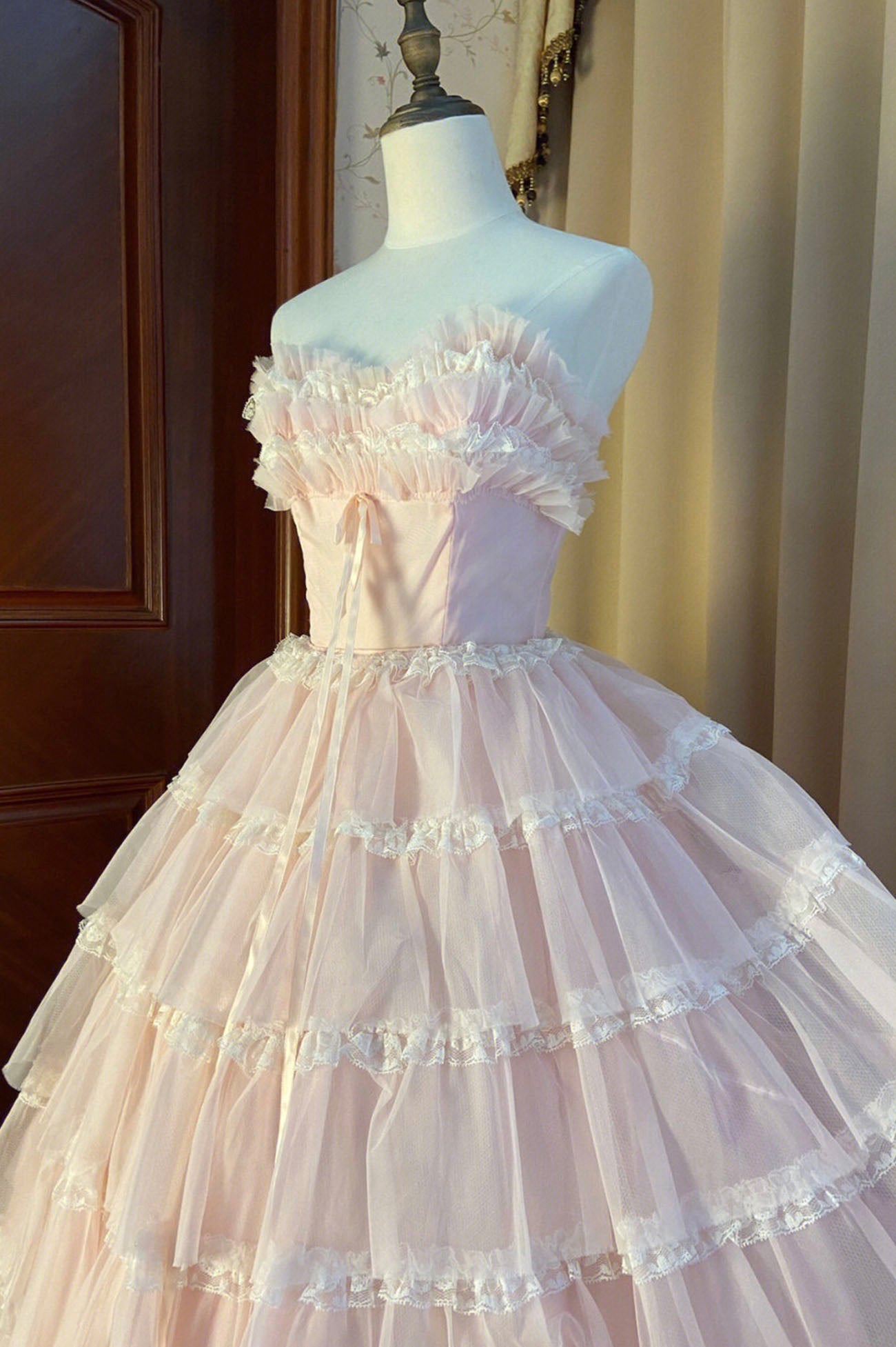 Beach Wedding, Pink Strapless Layers Tulle Long Party Dress, Glam Prom Dress Formal Gown