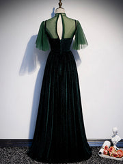 Party Dresses For Ladies, Green Velvet Long Prom Dress, Elegant A-Line Green Evening Dress