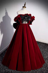 Homecoming Dresses Simples, Burgundy Velvet Long Prom Dress, Off the Shoulder A-Line Evening Dress