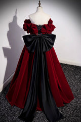 Homecoming Dresses Simple, Burgundy Velvet Long Prom Dress, Off the Shoulder A-Line Evening Dress