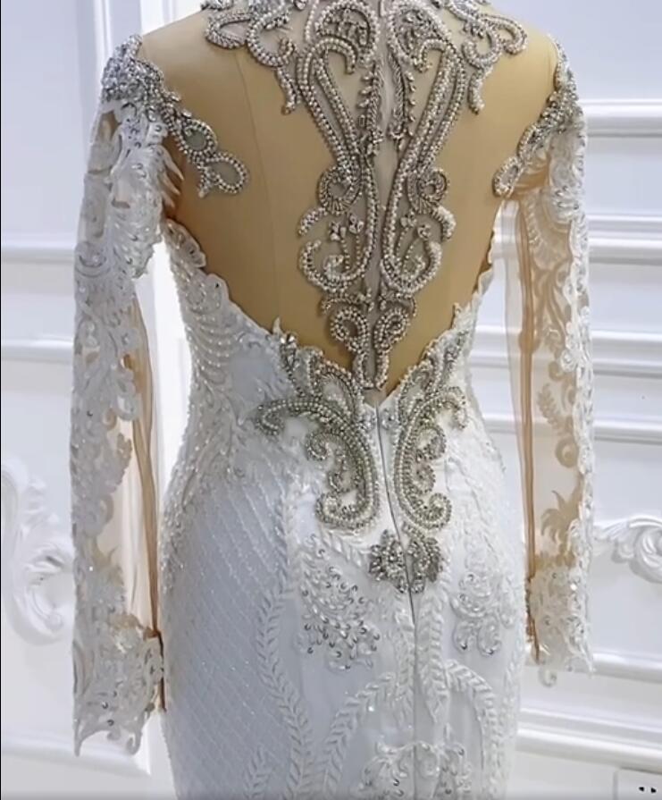 Wedding Dresses Shop, Vintage Long Sleeve Appliques Lace Beading Sequins Mermaid Wedding Dress