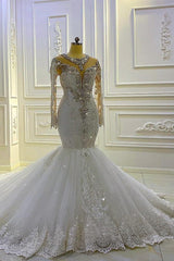 Wedsing Dress Shopping, Vintage Long Sleeve Appliques Lace Beading Sequins Mermaid Wedding Dress