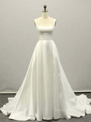 Prom Dress Princess, White A lien satin long prom dress , white long bridesmaid dress