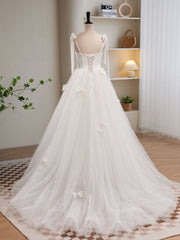 Bridesmaids Dress Ideas, White A-line Tulle Long Prom Dress, White Tulle Formal Dress