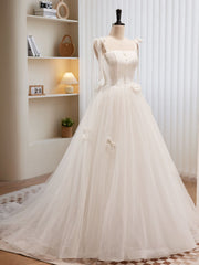 Bridesmaid Dress Styles, White A-line Tulle Long Prom Dress, White Tulle Formal Dress