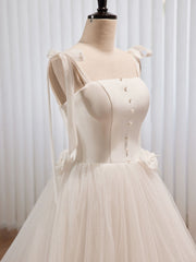 Bridesmaids Dress Long, White A-line Tulle Long Prom Dress, White Tulle Formal Dress