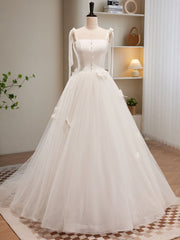 Bridesmaid Dresses Idea, White A-line Tulle Long Prom Dress, White Tulle Formal Dress