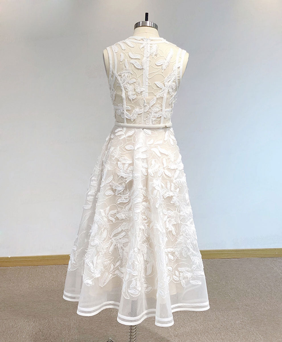 Bridesmaid Dress Shops, White High Neck Tulle Lace Prom Dress, Lace Formal Party Dress