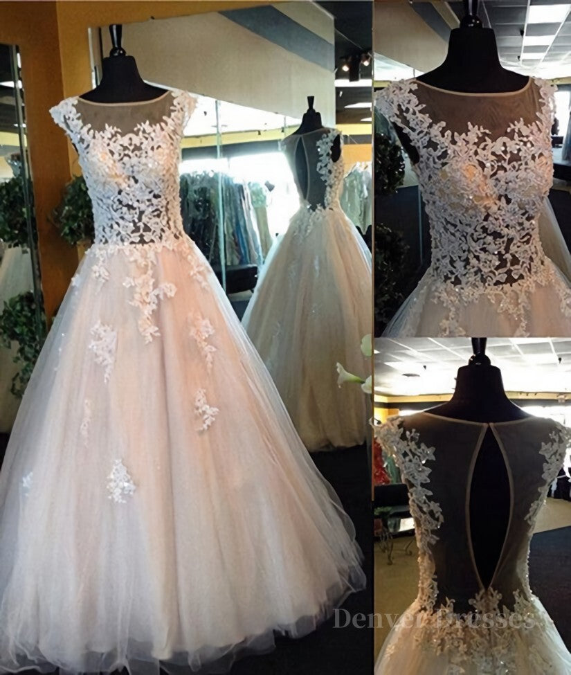 Prom Dress Trends 2053, White Lace Prom Gown, A-Line Tulle See Through Prom Dresses, Formal Dresses