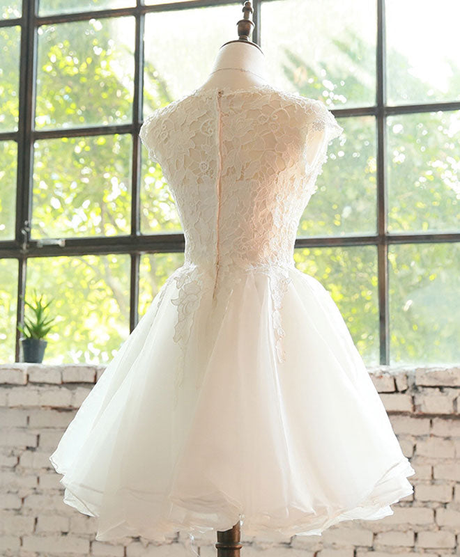 Bride Dress, White Lace Tulle Short Prom Dress, Homecoming Dress