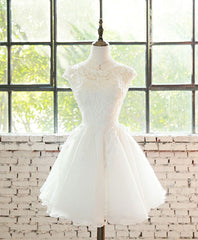 Wedding Photography, White Lace Tulle Short Prom Dress, Homecoming Dress