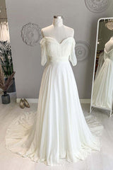 Design Dress, White sweetheart chiffon long prom dress white formal dress