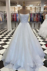 Formal Dress Party Wear, White tulle sequin long prom dress white tulle evening dress