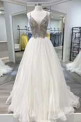 On Shoulder Dress, White v neck tulle long prom dress white tulle formal dress