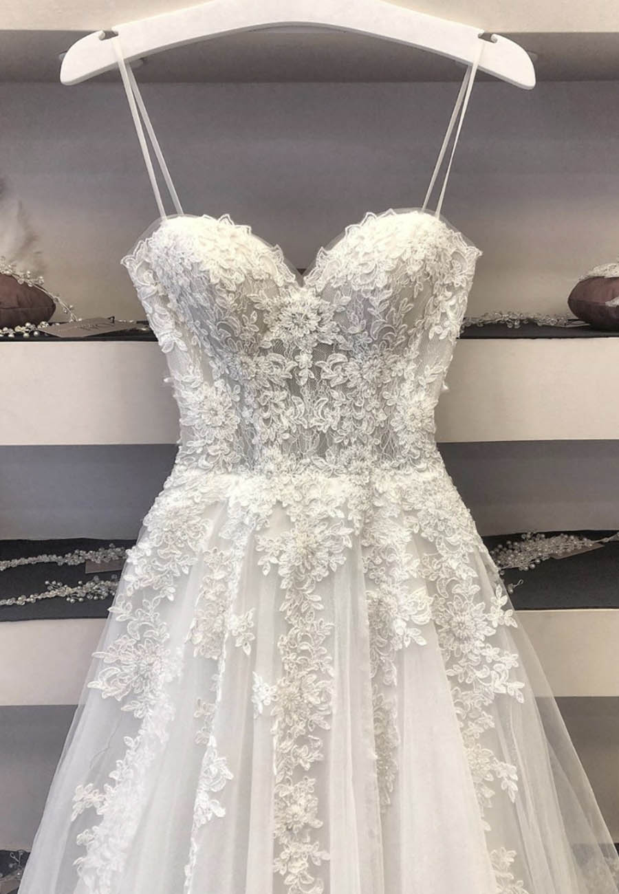 Prom Dress Under 62, White Spaghetti Lace Long Prom Dresses, A-Line Evening Dresses