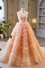 Bridesmaid Dresses Velvet, Beautiful Tulle Layers Long Prom Dresses, A-Line Spaghetti Straps Evening Dresses