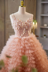 Bridal Dress, Beautiful Tulle Layers Long Prom Dresses, A-Line Spaghetti Straps Evening Dresses