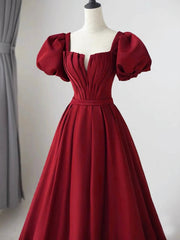 Party Dress Fancy, Lovely Satin Floor Length Short Sleeves Party Dress, A-Line Evening Party Dress