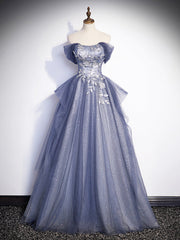 Evening Dress Shopping, Charming Tulle Sequins A-Line Prom Dresses, Off the Shoulder Floor-Length Formal Dresses