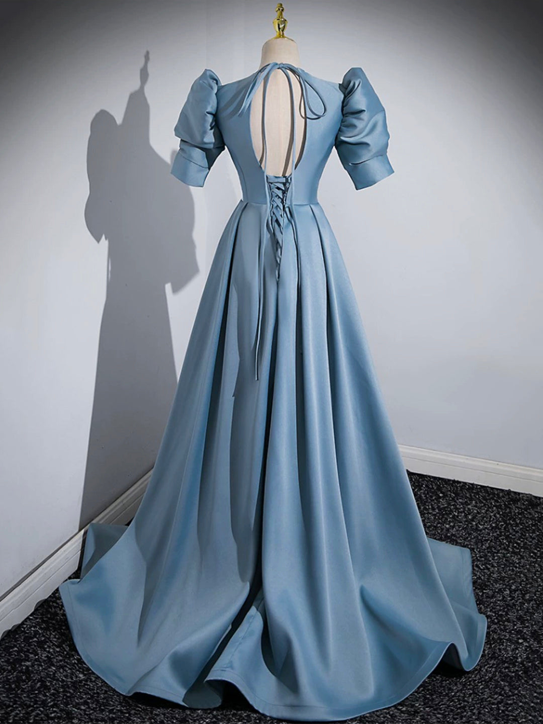 Bridesmaid Dresses Quick Shipping, Blue Floor Length V-Neck Satin Prom Dress, Simple A-Line Evening Dress